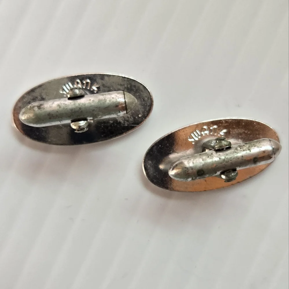 Swank Silver Tone Oval Cufflinks Vintage